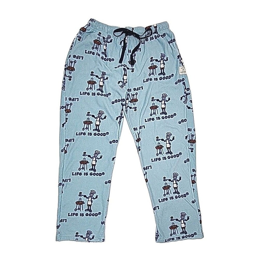 Life Is Good Sleep Lounge Pants Fleece Blue Cookout Grill Men Sz XL 29" Inseam